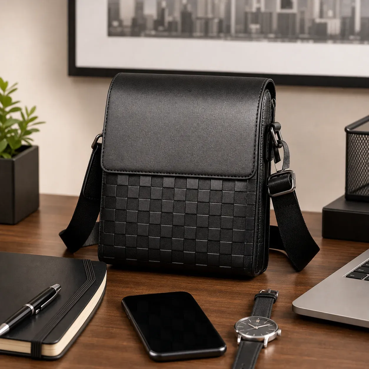 Black Business Crossbody Bag for Men