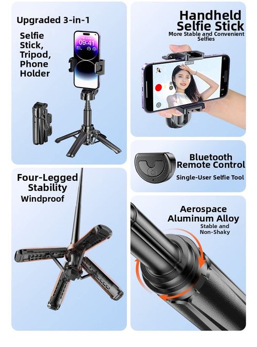 Pro Mini Bluetooth Quadripod with LED Light