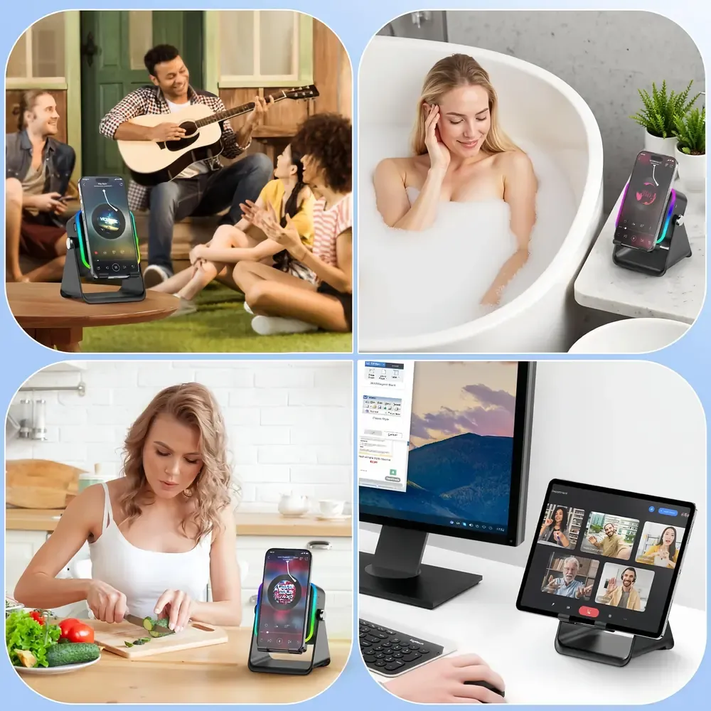 5-in-1 Wireless Induction Speaker Phone Stand with RGB Light