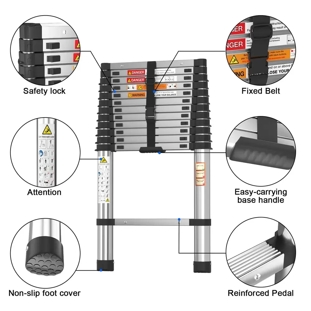 2.2M Stainless Steel Telescopic A-Frame Ladder - 6+6 Steps