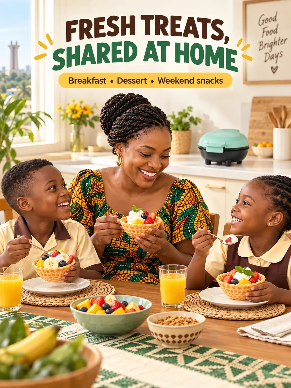 Green Mini Waffle Bowl Maker for Breakfast & Desserts in Ghana