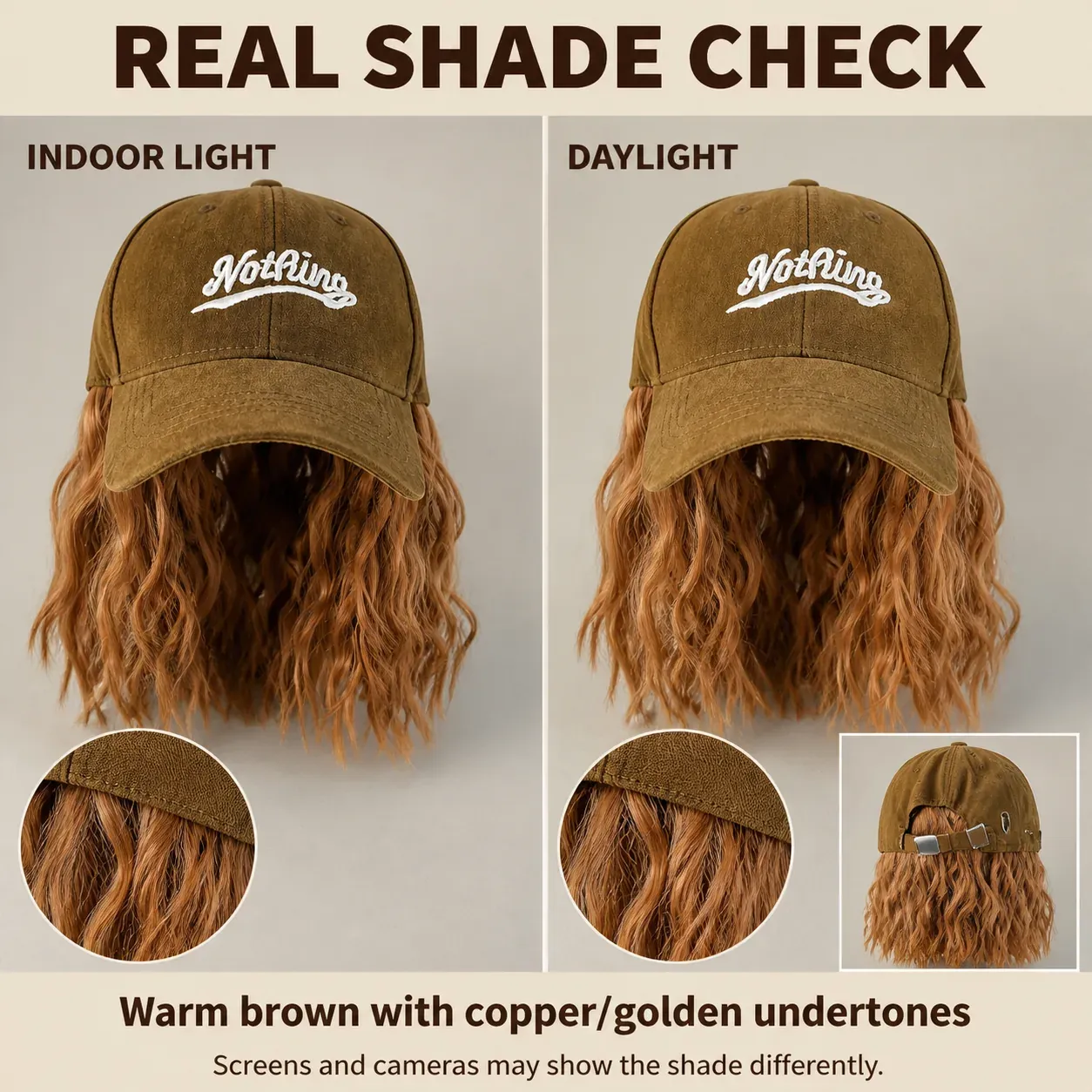 Last Day OFF🔥🚀2-in-1 Brown Baseball Cap Wig - 8 Inch Wavy Bob
