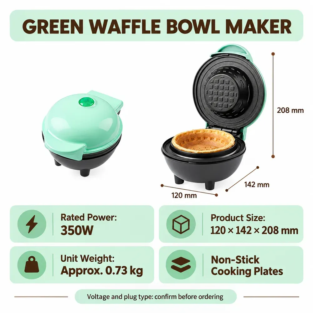 Green Mini Waffle Bowl Maker for Breakfast & Desserts in Ghana