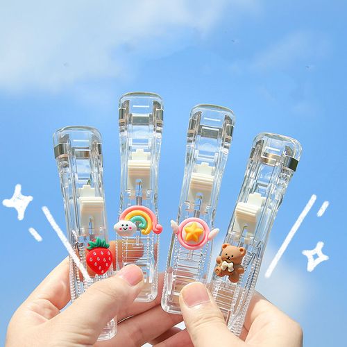 Cute Push Clip Stapler Set – No-Hole Paper Fastener with Reusable Binder Clips for Office, School & Home|Set of 2 sliders & 50 clips