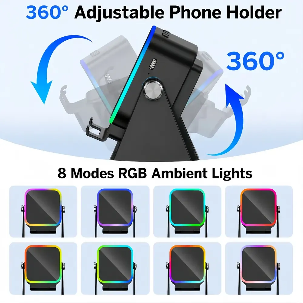 5-in-1 Wireless Induction Speaker Phone Stand with RGB Light