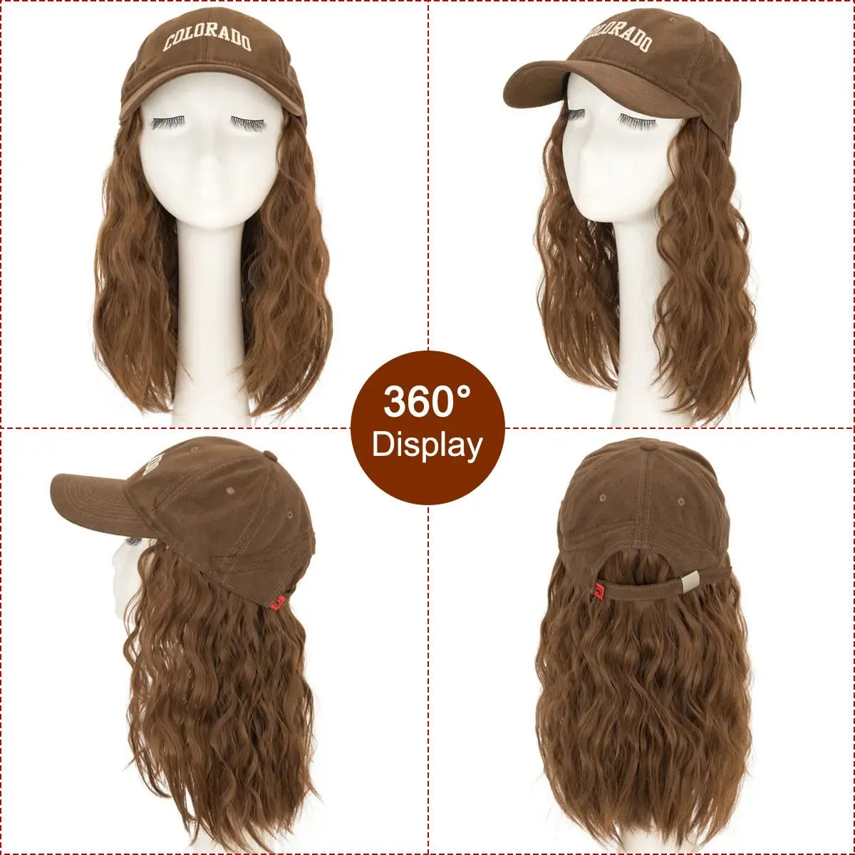 2-in-1 Baseball Cap Wig for Women - 8 Inch Short Wavy Brown Bob Synthetic Hair Extension - Adjustable & Natural Looking Hat Wig Ghana