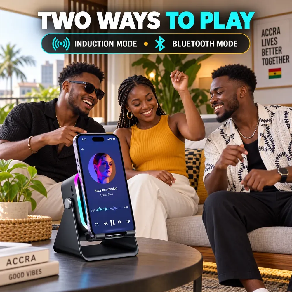 5-in-1 Wireless Induction Speaker Phone Stand with RGB Light