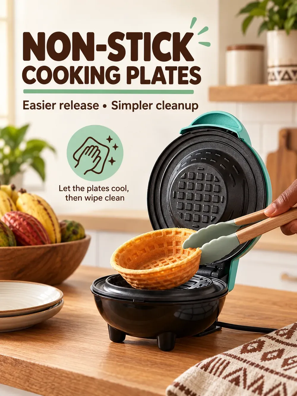 Green Mini Waffle Bowl Maker for Breakfast & Desserts in Ghana
