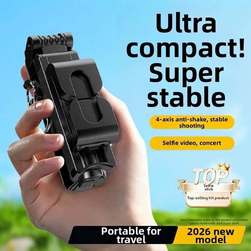 Ultra-Mini Selfie Stick Tripod with Fill Light & Remote – Portable 4-Axis Stable Smartphone Quadripod for TikTok & Vlogging