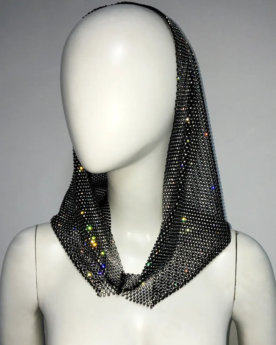 Black Rhinestone Mesh Hood Scarf for Parties and Photos
