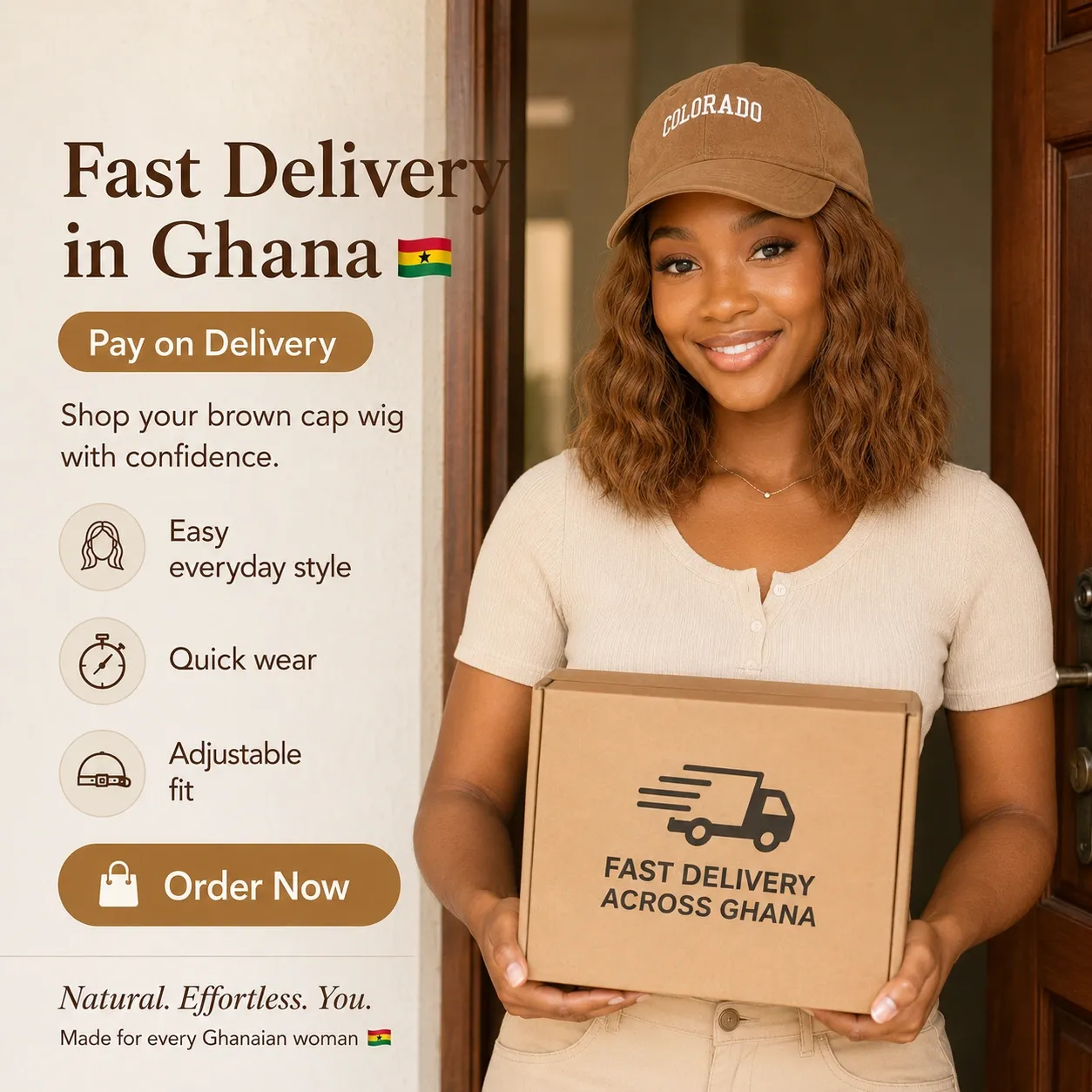 Last Day OFF🔥🚀2-in-1 Baseball Cap Wig for Women - 8 Inch Short Wavy Brown Bob Synthetic Hair Extension - Adjustable & Natural Looking Hat Wig Ghana | In stock