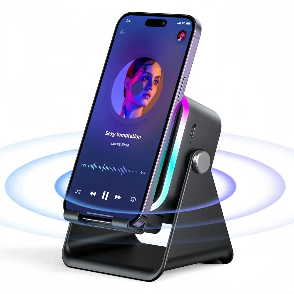 5-in-1 Wireless Induction Speaker Phone Stand with RGB Light