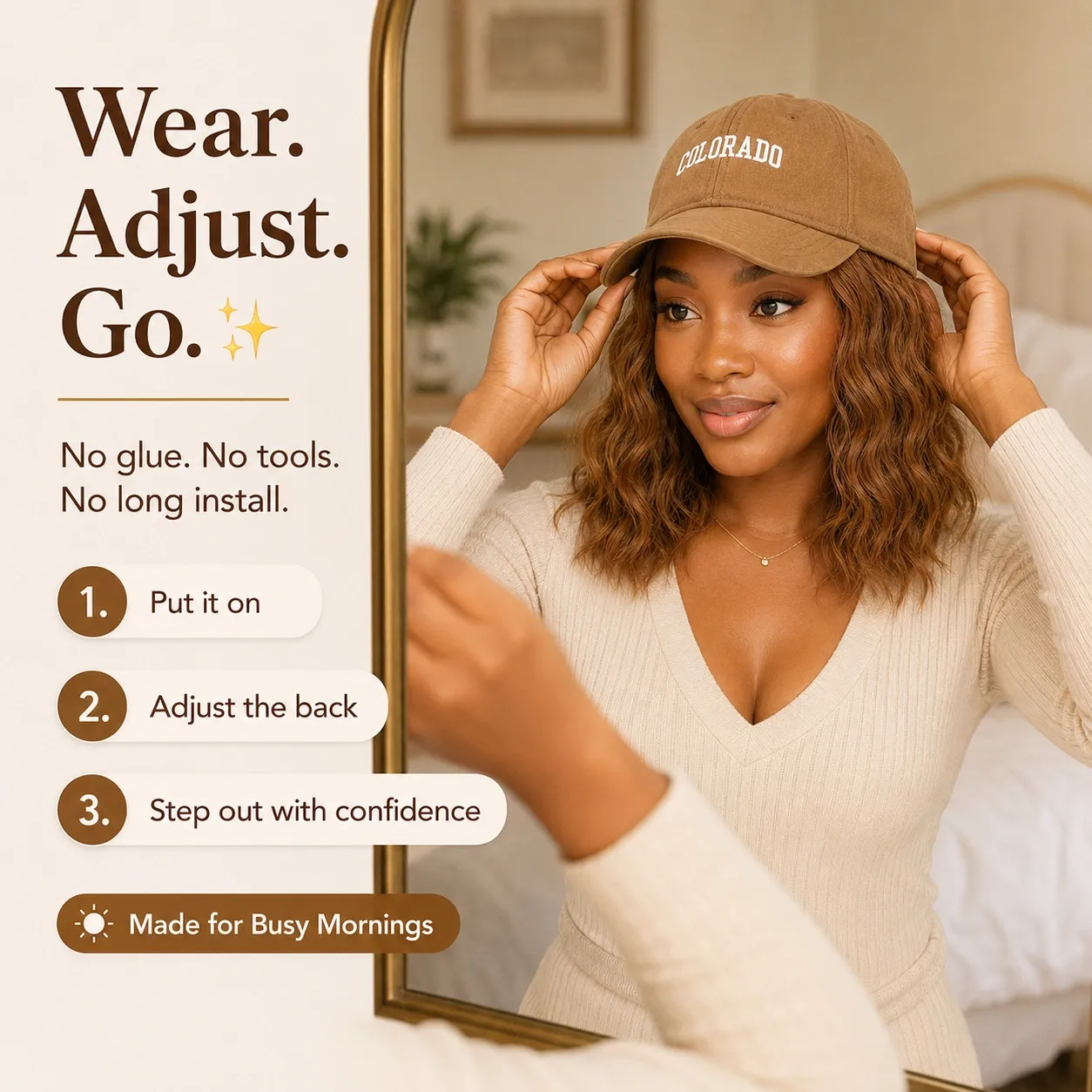 Last Day OFF🔥🚀2-in-1 Baseball Cap Wig for Women - 8 Inch Short Wavy Brown Bob Synthetic Hair Extension - Adjustable & Natural Looking Hat Wig Ghana | In stock