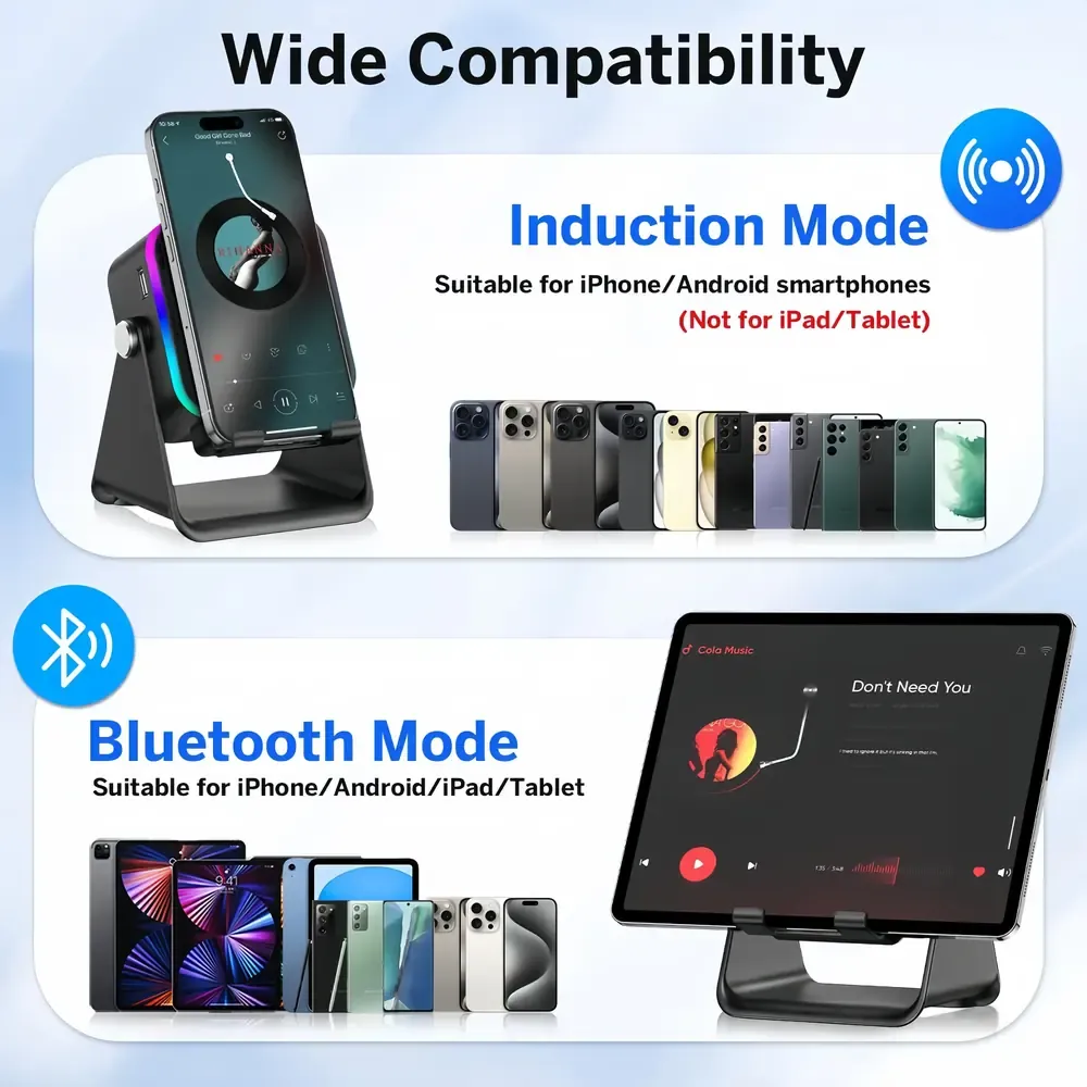 5-in-1 Wireless Induction Speaker Phone Stand with RGB Light