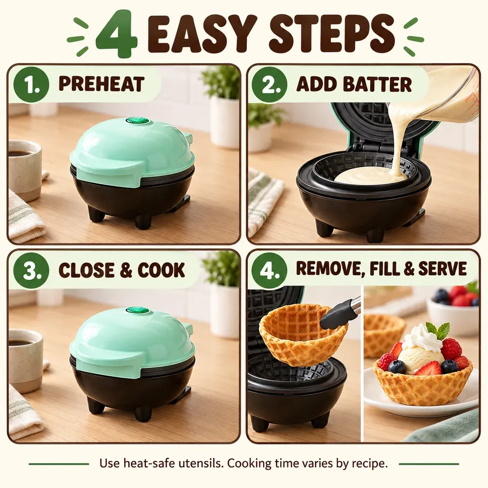 Green Mini Waffle Bowl Maker for Breakfast & Desserts in Ghana