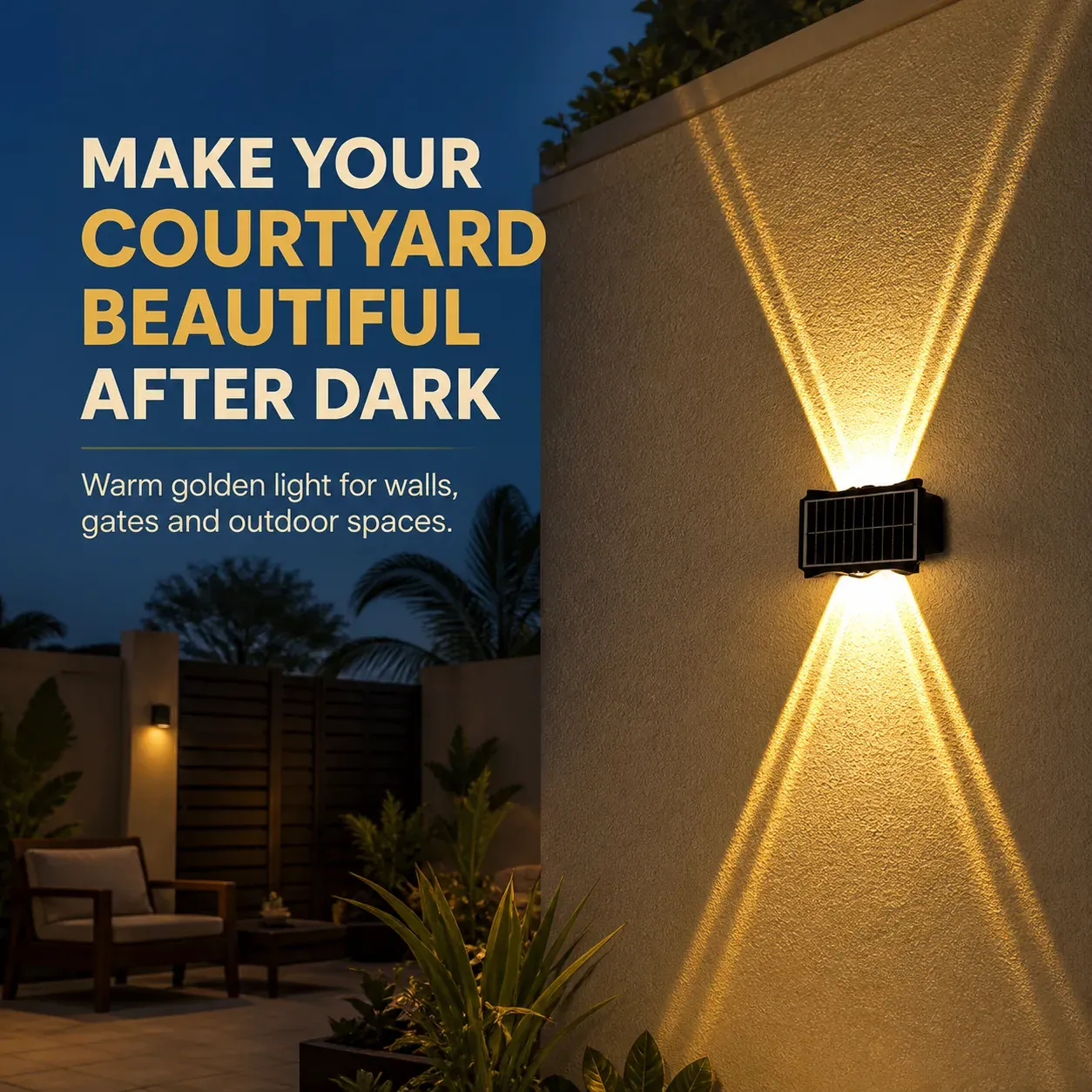 2pcs 4LED Warm golden solar wall light waterproof,Modern Solar Wall Lights with Top and Bottom Illumination
