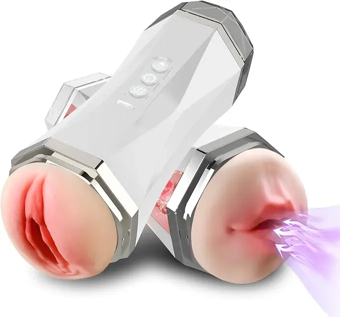 3 in1 Masterburbatar Men Automatic Stroking Sucking Thrusting Machine Silicone Pocket Puzzy Realistic Masterburbatar Hands Free Adult Toys Bj Vibratoar Toys Tight Underwear QW24-13 (White)