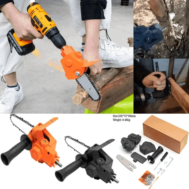 Electric Drill Modified To Electric Chainsaw Drill Attachment