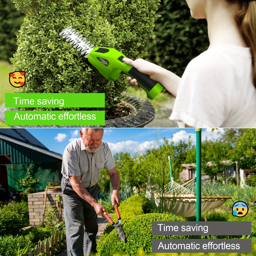 2-in-1 Cordless Electric Hedge Trimmer & Grass Shears, Handheld Lawn Mower with Rechargeable Battery, Compact Design for Garden, Lawn, and Shrub Care