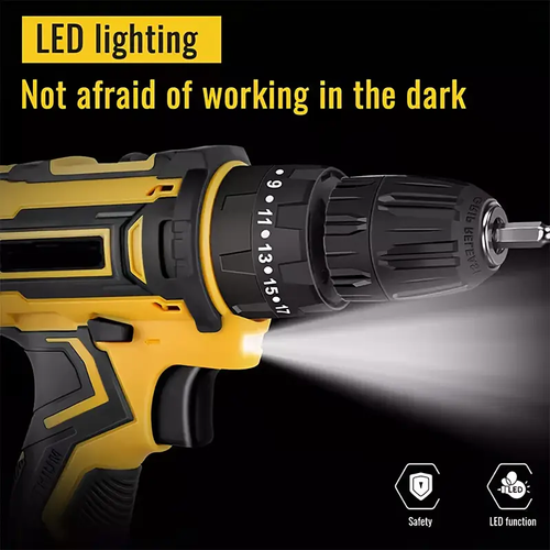 Cordless Brushless Hammer Impact Drill Driver, 21V Cordless Drill Set, ,    2-Variable Speed & 2 Batteries And Fast Charger, Includes Accessories, Ideal DIY Tool Kit