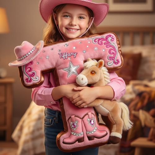 Cowgirl Alphabet Initial Letter Kissen-personal isierte Geschenke für Pferde liebhaber