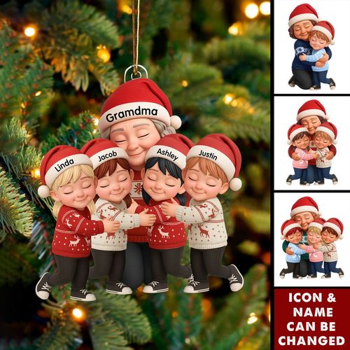 Oma umarmt ihre Enkelkinder – Personalisiertes Acryl-Ornament – Herzerwärmendes Weihnachtsgeschenk für Oma und Enkelkinder