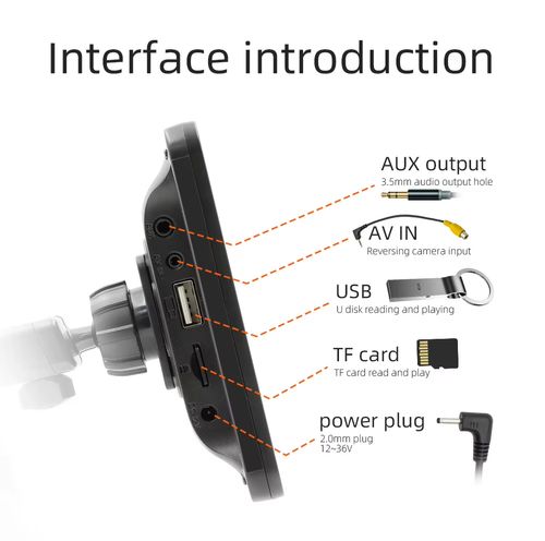 Reprodutor de MP5 veicular portátil sem fio com CarPlay, Bluetooth, rádio e slot para cartão, 7 polegadas, transborder 。