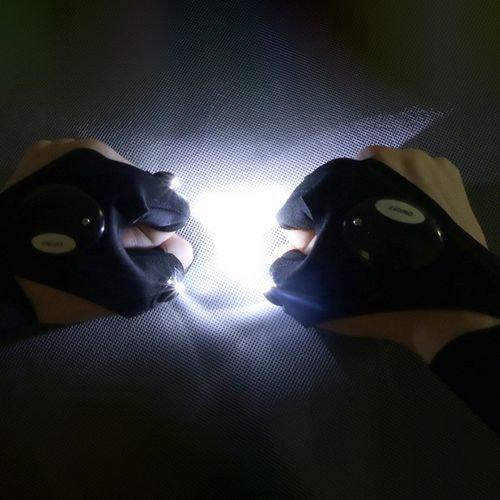 LED men's and women's half-finger gloves outdoor waterproof night fishing bait riding running flashlight durable fingerless gloves