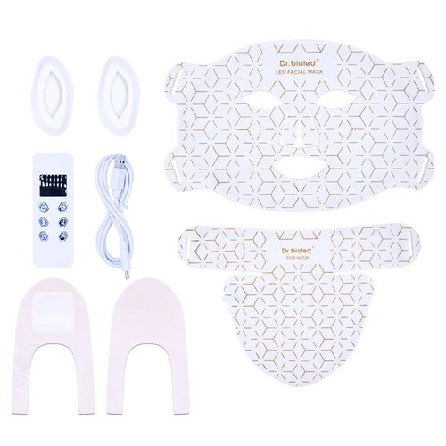 High-quality medical-grade red light mask, 4-color near-infrared light therapy, white silicone LED strap, neck mask.