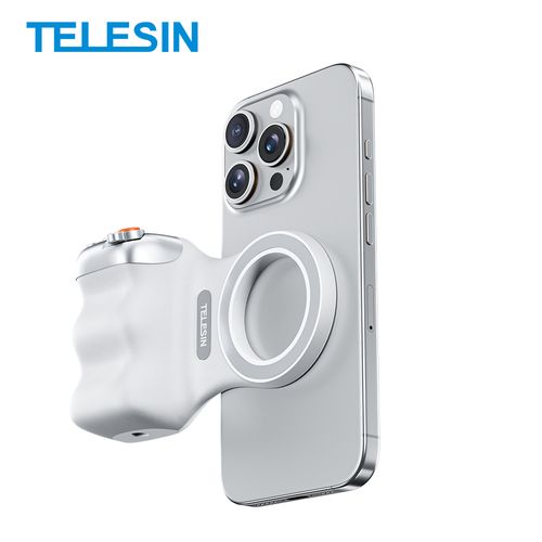 TELESIN Cell Phone Camera Grip Handle with Wireless Shutter Remote Fill Light for iPhone Android Magnetic Cell Phone Camera Grip
