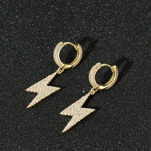 Duyizhao Hip Hop 18k Gold Plated Cubic Zirconia Lightning Earrings Hiphop Men and Women Ice Town Hoop Earrings