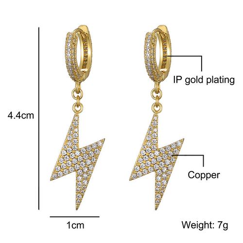Duyizhao Hip Hop 18k Gold Plated Cubic Zirconia Lightning Earrings Hiphop Men and Women Ice Town Hoop Earrings