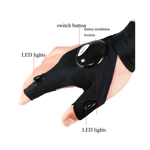 LED men's and women's half-finger gloves outdoor waterproof night fishing bait riding running flashlight durable fingerless gloves