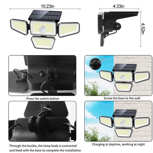 LED Solar Light Outdoor Motion Sensor Body Sensor Adjustable Head IP65 Waterproof Multi-Purpose Solar Wall Sconce