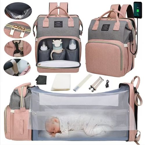 Deluxe Bag Storage Travel Baby Mommy Diaper Portable Bag Folding Mommy Bag Backpack with Changing Bed