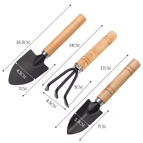 Sunshine Mini Garden Tools Set 3pcs Gardening Kit with Shovel and Rake Durable Wooden Handle, Perfect for Potted Flowers