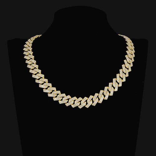 Men's Hip Hop 15mm Diamond Encrusted Diamond Flip Clasp Necklace Cuban Chain Style Men's Fashion Chain