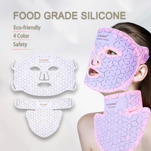 High-quality medical-grade red light mask, 4-color near-infrared light therapy, white silicone LED strap, neck mask.