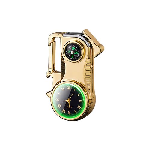 Multi-functional outdoor lighter, windproof red flame, refillable lighter, with compass, clock, and key chain.