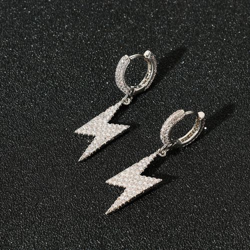Duyizhao Hip Hop 18k Gold Plated Cubic Zirconia Lightning Earrings Hiphop Men and Women Ice Town Hoop Earrings