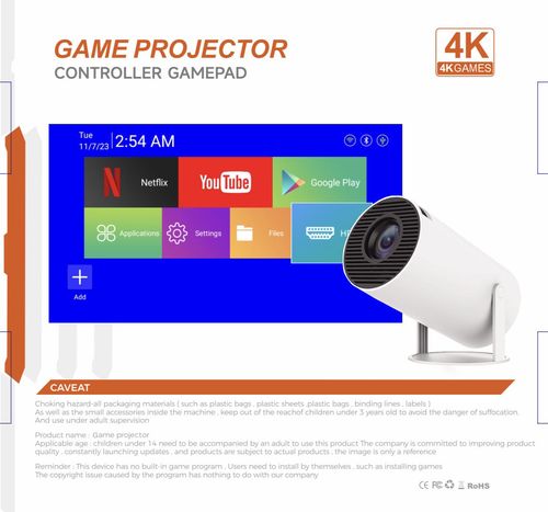 New gamepad projector smart 4k video playback game console projector android 11 portable 3d game projector with controller