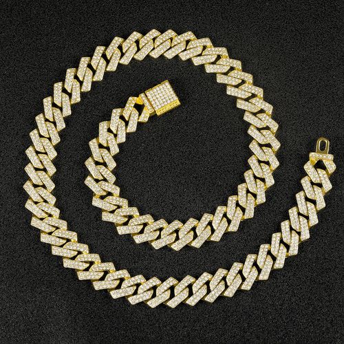 Men's Hip Hop 15mm Diamond Encrusted Diamond Flip Clasp Necklace Cuban Chain Style Men's Fashion Chain