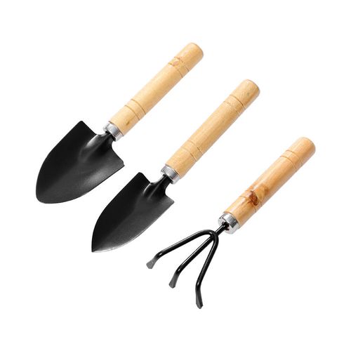 Sunshine Mini Garden Tools Set 3pcs Gardening Kit with Shovel and Rake Durable Wooden Handle, Perfect for Potted Flowers