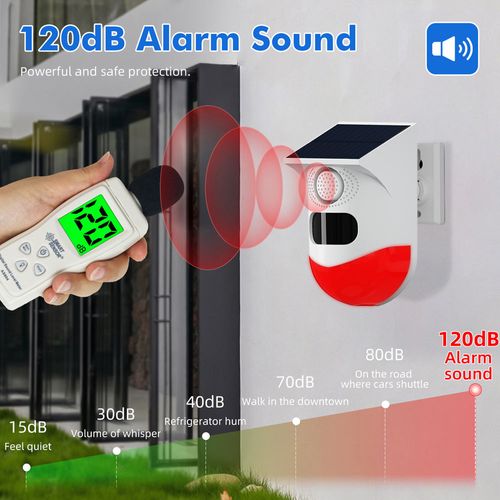 Smart Home Security SystemSolar Burglar AlarmWireless PIR DetectorSiren120dB dB Strobe LightMotion Sensor Alarms