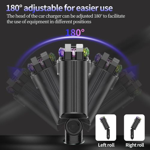 New 5-in-1 Car Charger with Retractable Cable Smart Aromatherapy Perfume Diffuser Starlight Roof Design Super-Fast Charging Car Charger