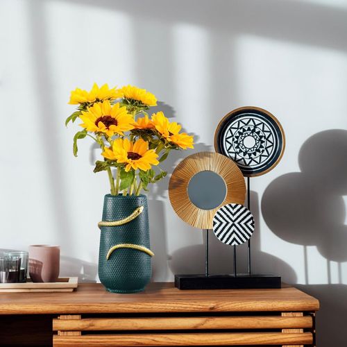 8-Inch Green and Gold Snake Vase – Unique Polystone Flower Vase for Home Decor, Bookshelf, Dining Table, Living Room, Mantel, Halloween Decoration