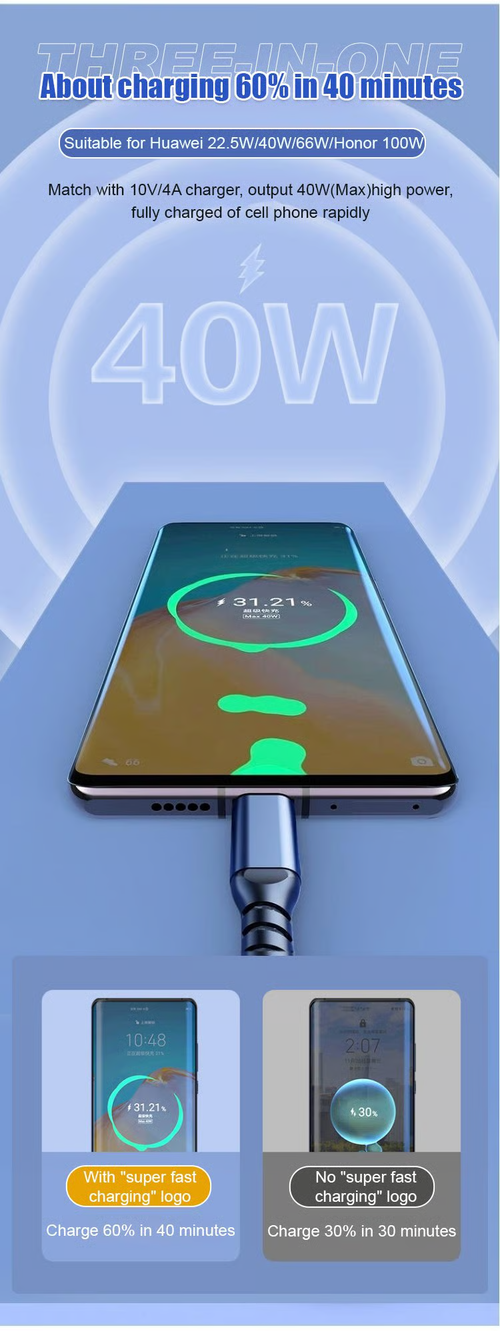 Transparent Luminous Super Fast Charging 3-in-1 Data Cable