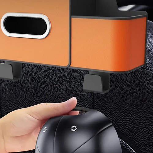 Premium Black Car Seat Back Storage Box with Tissue Holder – Adjustable Hooks, Dual Compartments for Drinks & Snacks – Easy Installation, 11-Scene Compatible Auto Organizer | Elegant Stitching | ABS Resin Construction