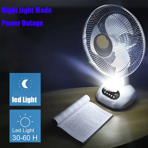 12-inch Portable Solar Charging Fan, Battery-Driven Fan with 2 Bulbs and Solar Panel, Alternating current or direct current Solar Power, Rechargeable Battery Power, Suitable for Outdoor Camping Fans, Home Fans, Dormitory Fans