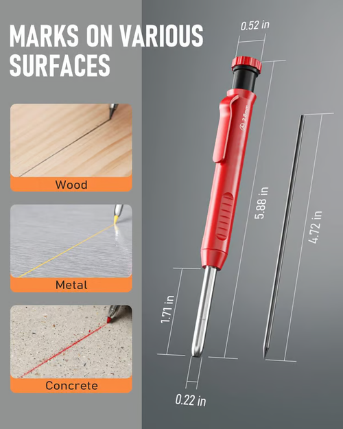 Carpenter Pencil with Sharpener, Mechanical Pencils Set with 24 Refills, Deep Hole Marker for Construction, Heavy Duty Woodworking Pencils for Architect